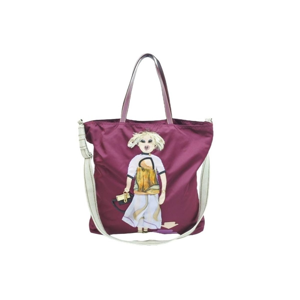 PRADA Robot Black Motif Shoulder Bag Leather Bordeaux Purple